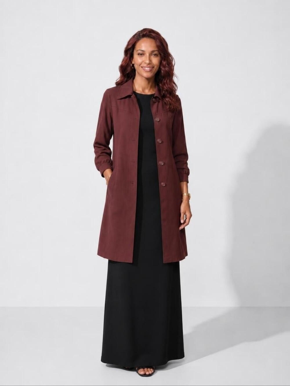 Vintage Women's Long Coat in Wine
